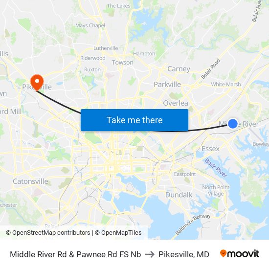 Middle River Rd & Pawnee Rd FS Nb to Pikesville, MD map