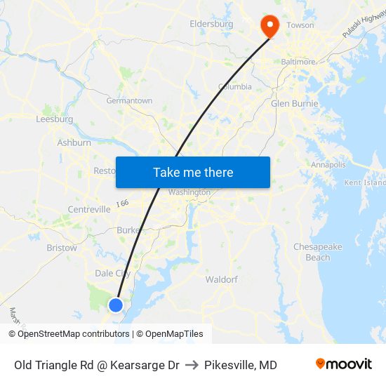 Old Triangle Rd @ Kearsarge Dr to Pikesville, MD map