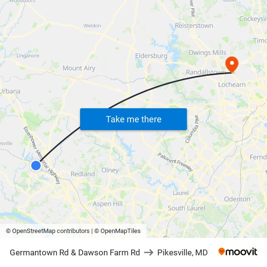 Germantown Rd & Dawson Farm Rd to Pikesville, MD map