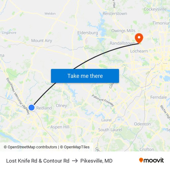 Lost Knife Rd & Contour Rd to Pikesville, MD map