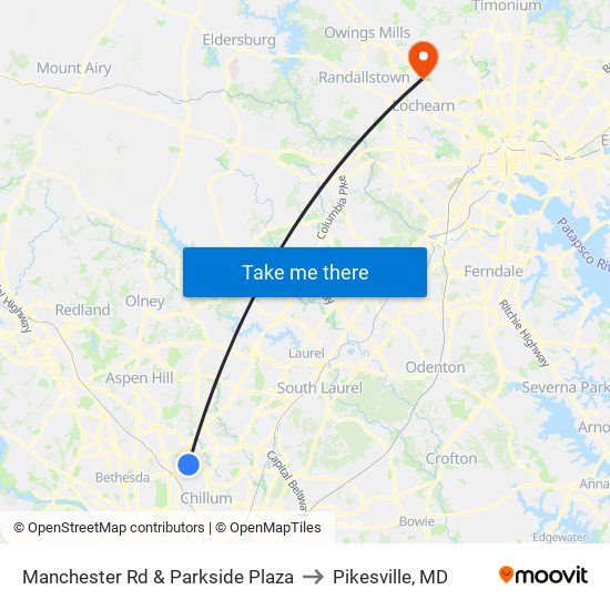 Manchester Rd & Parkside Plaza to Pikesville, MD map