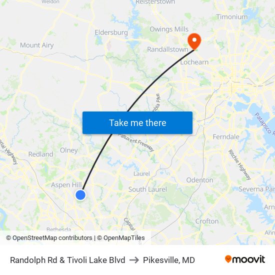 Randolph Rd & Tivoli Lake Blvd to Pikesville, MD map