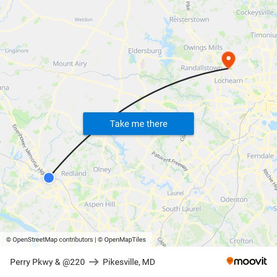 Perry Pkwy & @220 to Pikesville, MD map