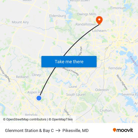 Glenmont Station & Bay C to Pikesville, MD map