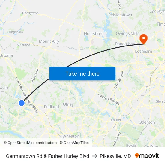 Germantown Rd & Father Hurley Blvd to Pikesville, MD map
