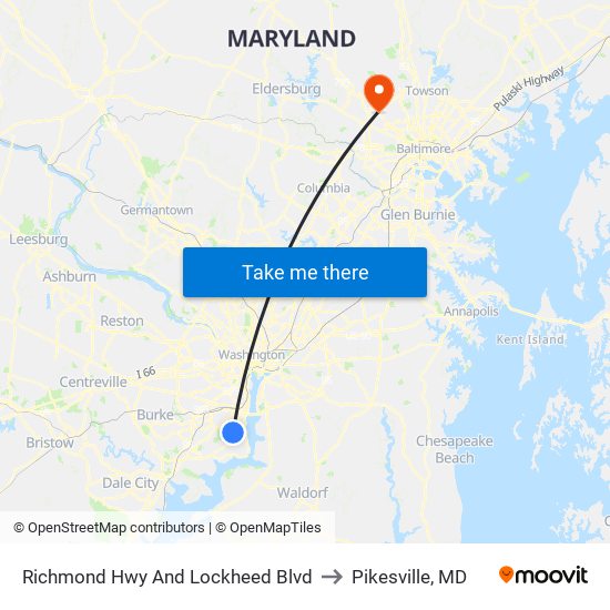 Richmond Hwy And Lockheed Blvd to Pikesville, MD map