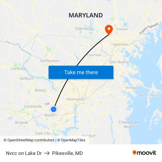 Nvcc on Lake Dr to Pikesville, MD map
