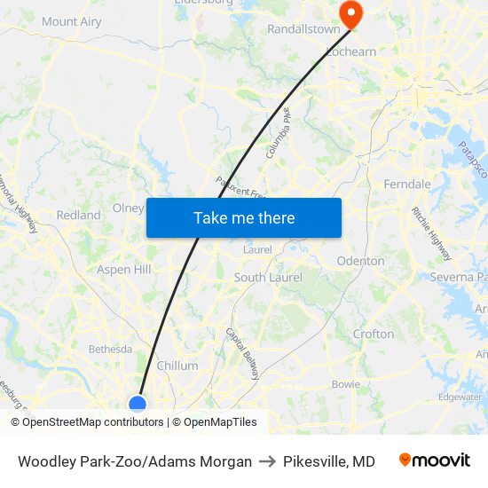 Woodley Park-Zoo/Adams  Morgan to Pikesville, MD map