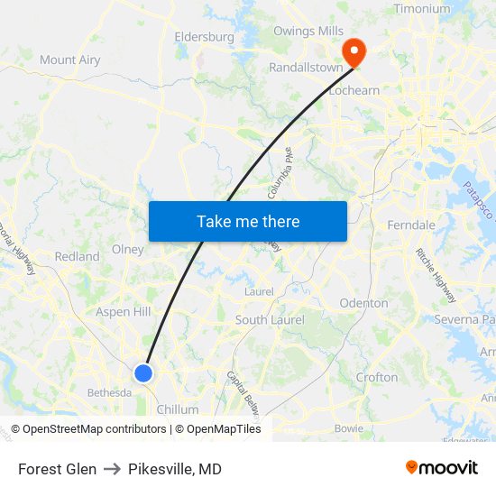 Forest Glen to Pikesville, MD map