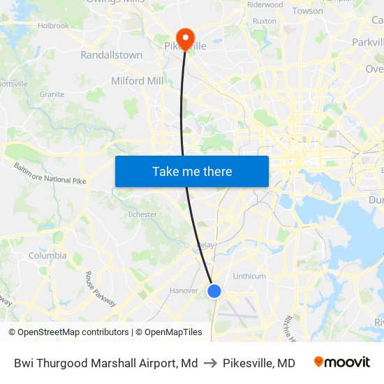 Bwi Thurgood Marshall  Airport, Md to Pikesville, MD map