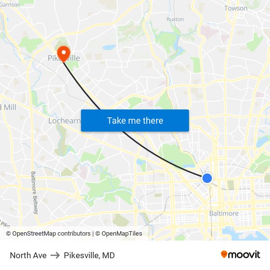 North Ave to Pikesville, MD map