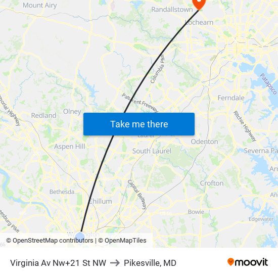 Virginia Av Nw+21 St NW to Pikesville, MD map
