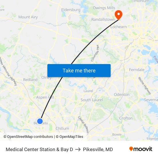 Medical Center Station & Bay D to Pikesville, MD map