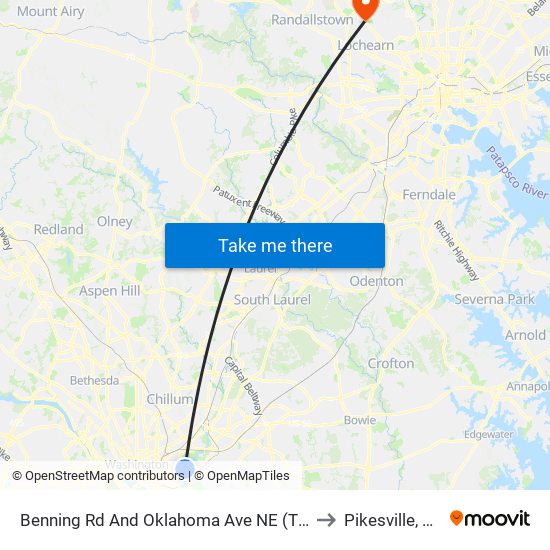 Benning Rd And Oklahoma Ave NE (Tk 2) to Pikesville, MD map