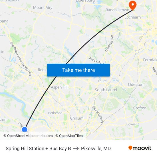 Spring Hill Station + Bus Bay B to Pikesville, MD map