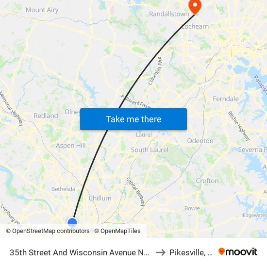 35th Street And Wisconsin Avenue NW (Sb) to Pikesville, MD map