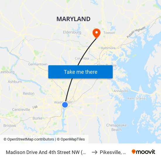 Madison Drive And 4th Street NW (Wb) to Pikesville, MD map