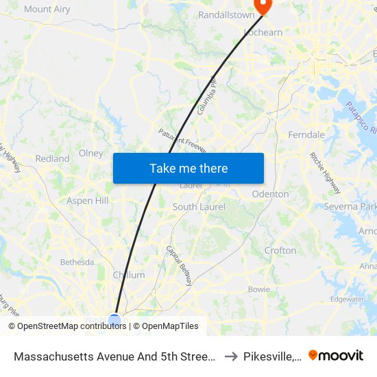 Massachusetts Avenue And 5th Street NW (Eb) to Pikesville, MD map