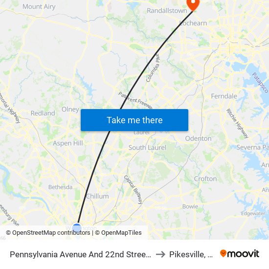 Pennsylvania Avenue And 22nd Street NW to Pikesville, MD map