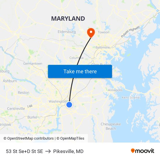 53 St Se+D St SE to Pikesville, MD map