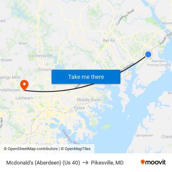 Mcdonald's (Aberdeen) (Us 40) to Pikesville, MD map