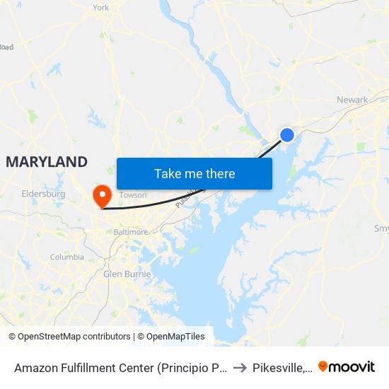 Amazon Fulfillment Center (Principio Pkwy West) to Pikesville, MD map