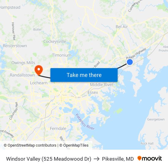 Windsor Valley (525 Meadowood Dr) to Pikesville, MD map