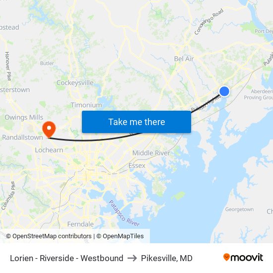 Lorien - Riverside - Westbound to Pikesville, MD map