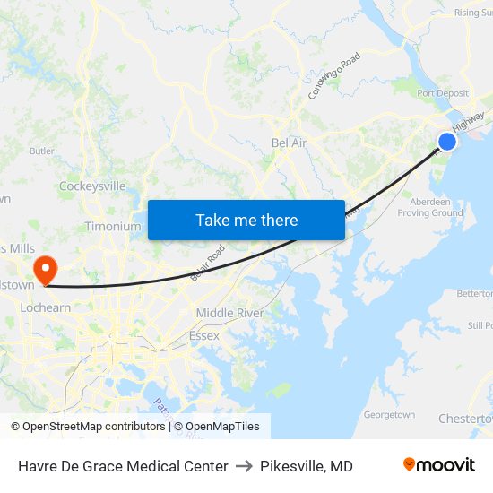 Havre De Grace Medical Center to Pikesville, MD map