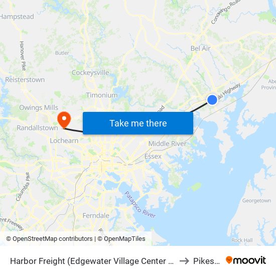 Harbor Freight (Edgewater Village Center / 1807 Pulaski Hwy / Stop Is on Us 40) to Pikesville, MD map
