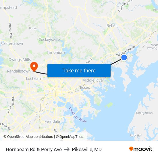 Hornbeam Rd & Perry Ave to Pikesville, MD map