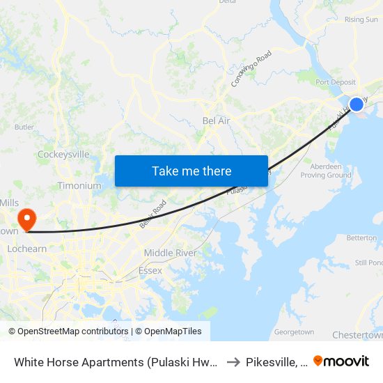 White Horse Apartments  (Pulaski Hwy/Us 40) to Pikesville, MD map