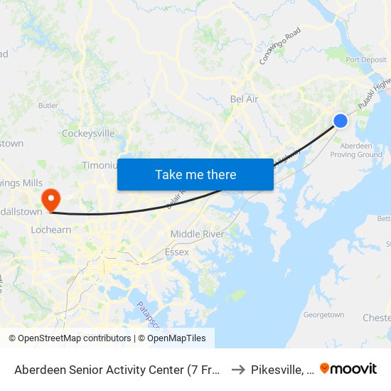 Aberdeen Senior Activity Center (7 Franklin St) to Pikesville, MD map