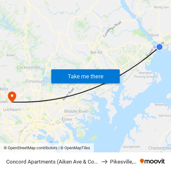 Concord Apartments (Aiken Ave & Concord Dr) to Pikesville, MD map