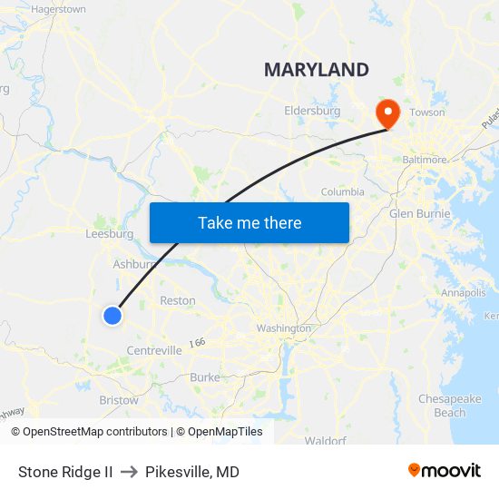 Stone Ridge II to Pikesville, MD map