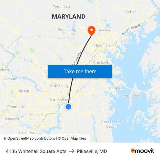 4106 Whitehall Square Apts to Pikesville, MD map