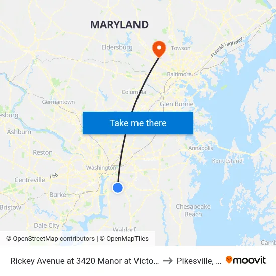 Rickey Avenue at 3420 Manor at Victoria Park to Pikesville, MD map