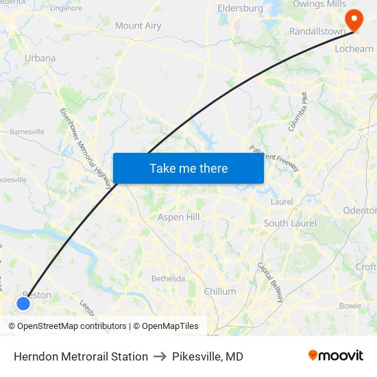 Herndon Metrorail Station to Pikesville, MD map
