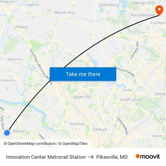 Innovation Center Metrorail Station to Pikesville, MD map