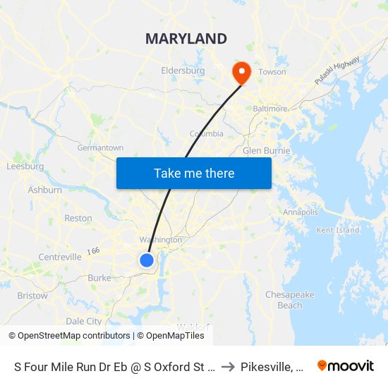 S Four Mile Run Dr Eb @ S Oxford St Ns to Pikesville, MD map