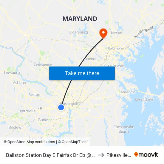 Ballston Station Bay E Fairfax Dr Eb @ N Stuart St to Pikesville, MD map