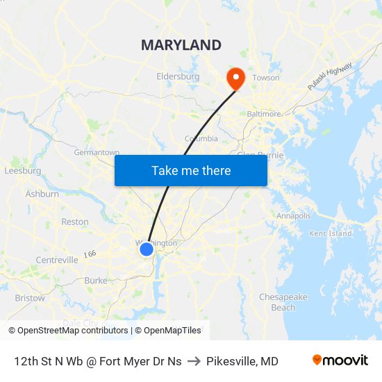 12th St N Wb @ Fort Myer Dr Ns to Pikesville, MD map