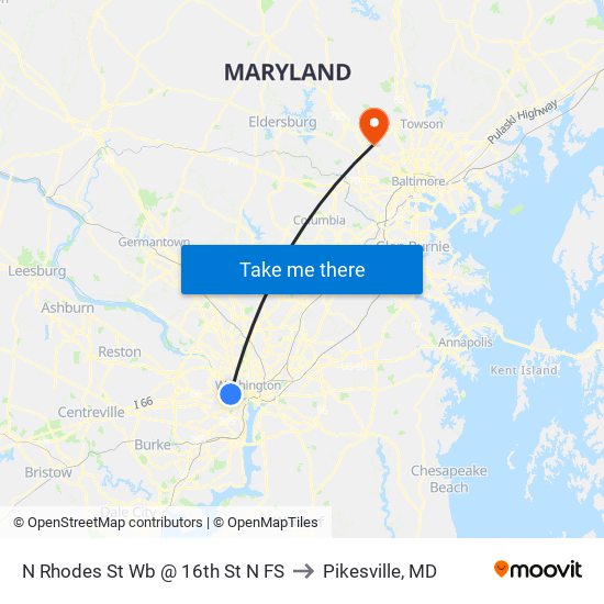 N Rhodes St Wb @ 16th St N FS to Pikesville, MD map