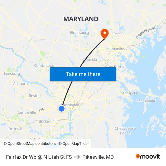 Fairfax Dr Wb @ N Utah St FS to Pikesville, MD map