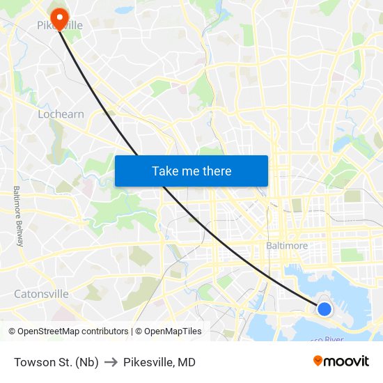 Towson St. (Nb) to Pikesville, MD map