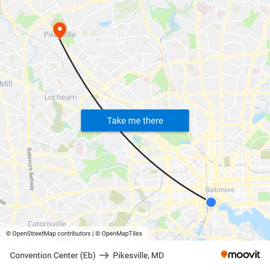 Convention Center (Eb) to Pikesville, MD map