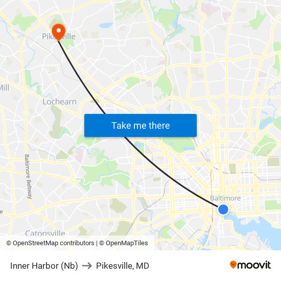 Inner Harbor (Nb) to Pikesville, MD map