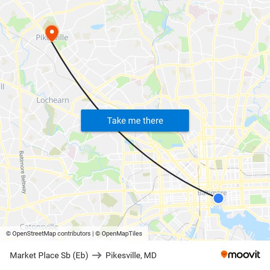 Market Place Sb (Eb) to Pikesville, MD map