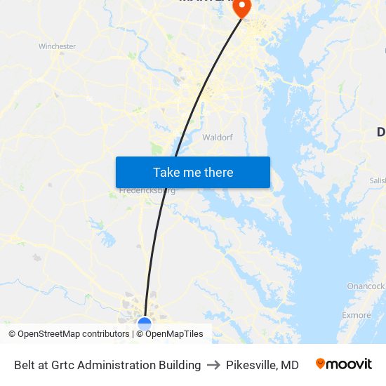 Belt at Grtc Administration Building to Pikesville, MD map