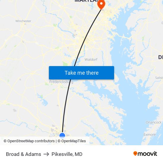 Broad & Adams to Pikesville, MD map